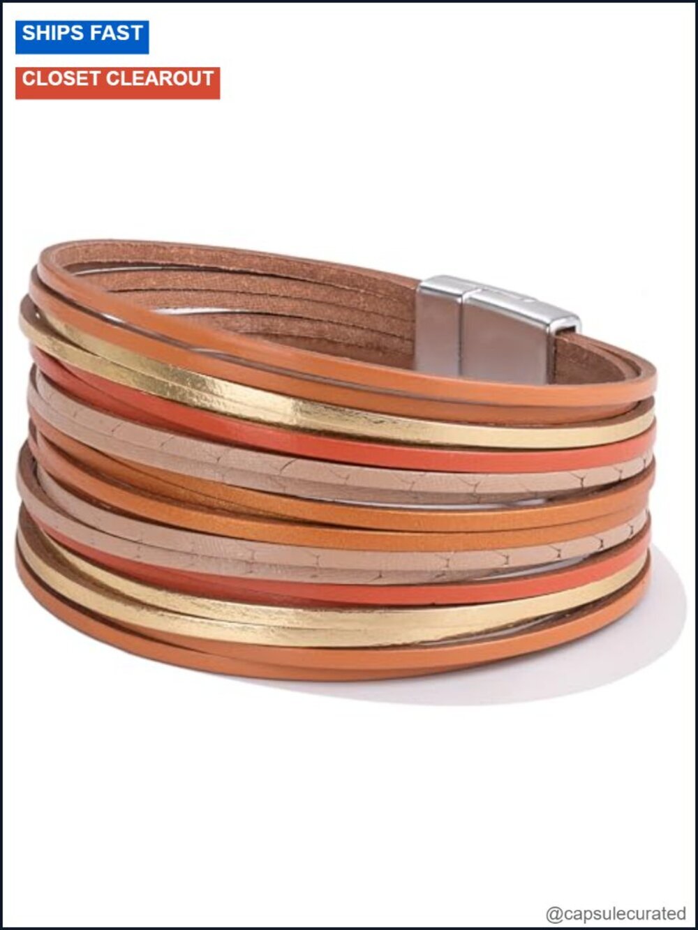 Leather Wrap Bracelet with Magnetic Clasp Stackable Layered Bangle Cuff